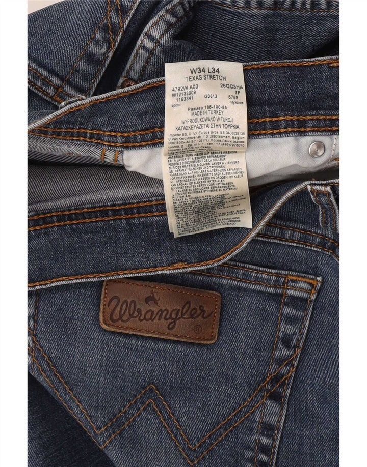 Wrangler Mens Texas Stretch Straight Jeans W34 L34 Blue Cotton