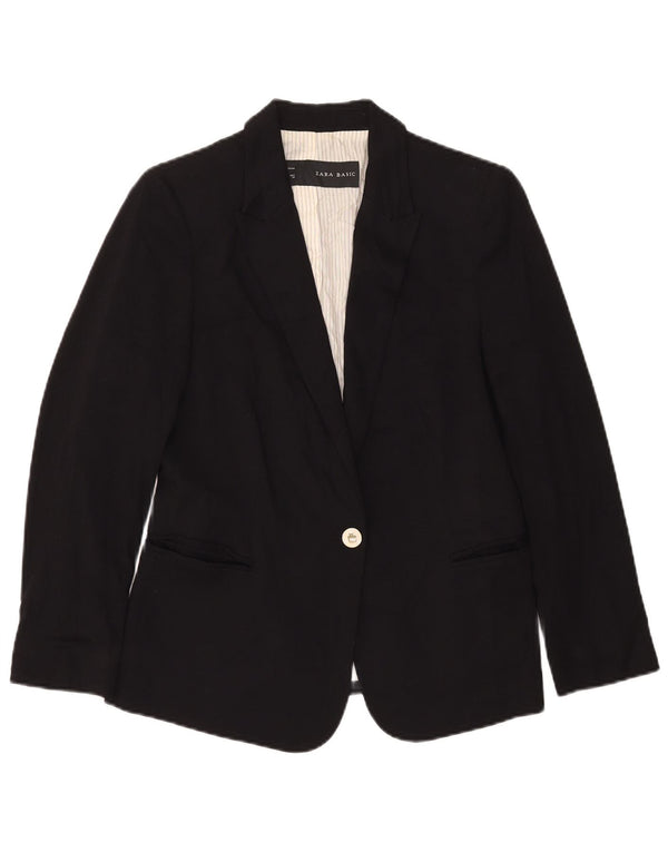 Zara Womens 1 Button Blazer Jacket UK 14 Large Black