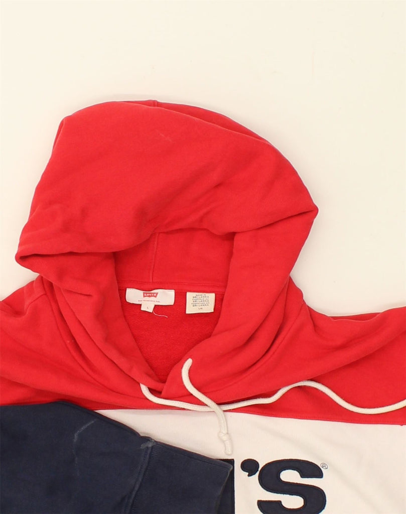 LEVI'S Mens Graphic Hoodie Jumper Large Red Colourblock Cotton | Vintage Levi's | Thrift | Second-Hand Levi's | Used Clothing | Messina Hembry 