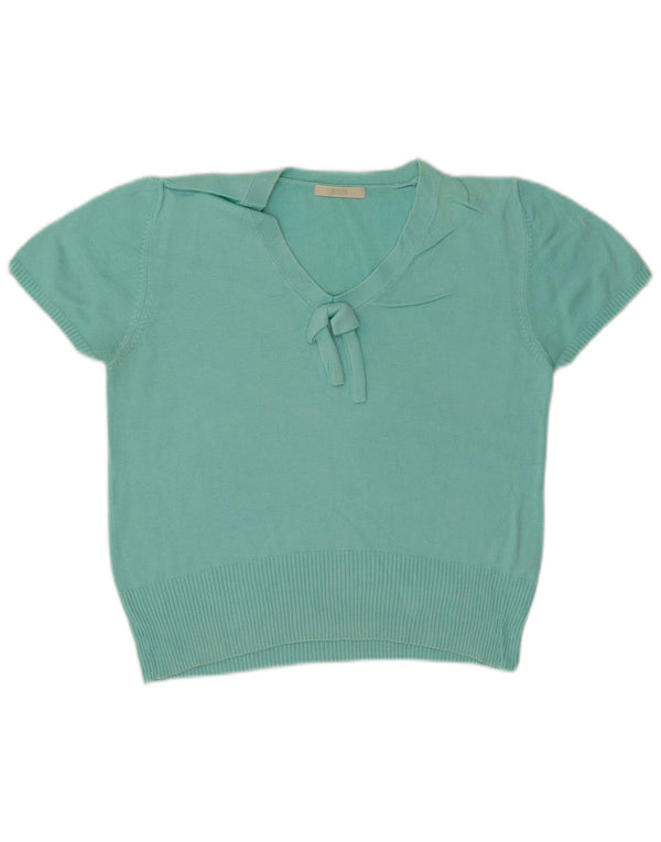 Marks & Spencer Womens Crop V-Neck Jumper Sweater UK 12 Medium Turquoise