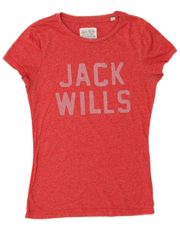 Jack Wills Womens Graphic T-Shirt Top UK 10 Small Red Cotton