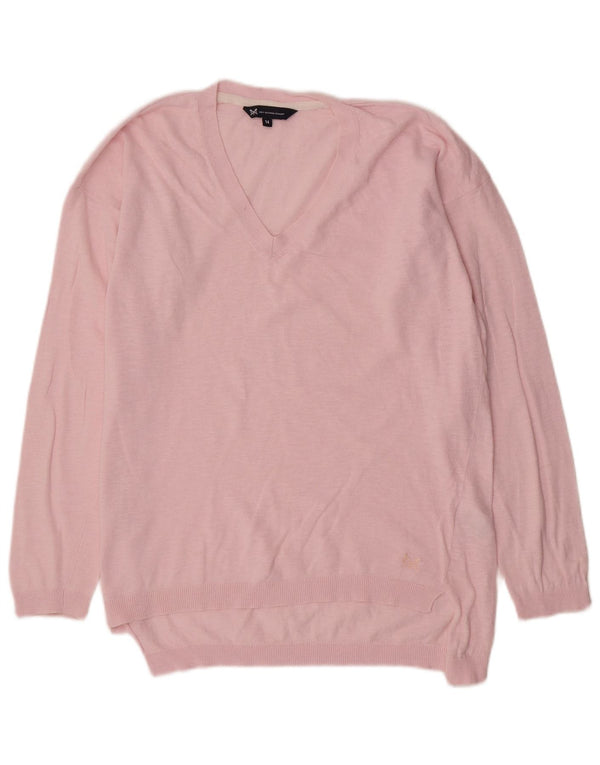 Crew Clothing Womens V-Neck Jumper Sweater UK 14 Large Pink Cotton