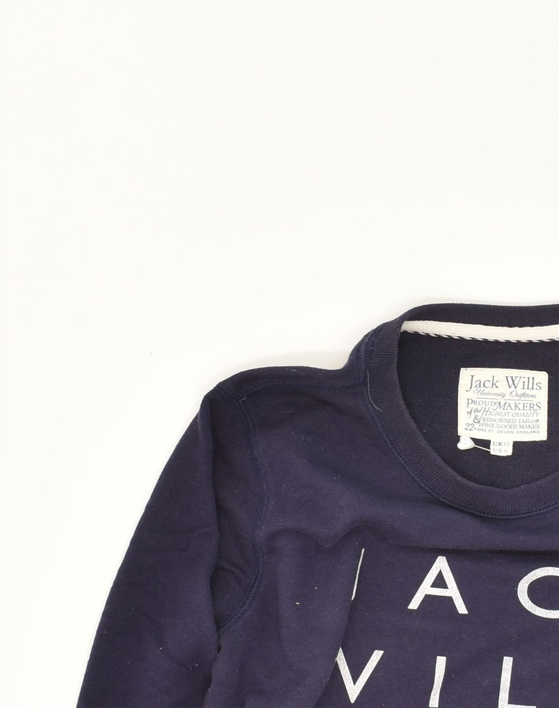 JACK WILLS Womens Graphic Sweatshirt Jumper UK 12 Medium Navy Blue Cotton | Vintage Jack Wills | Thrift | Second-Hand Jack Wills | Used Clothing | Messina Hembry 