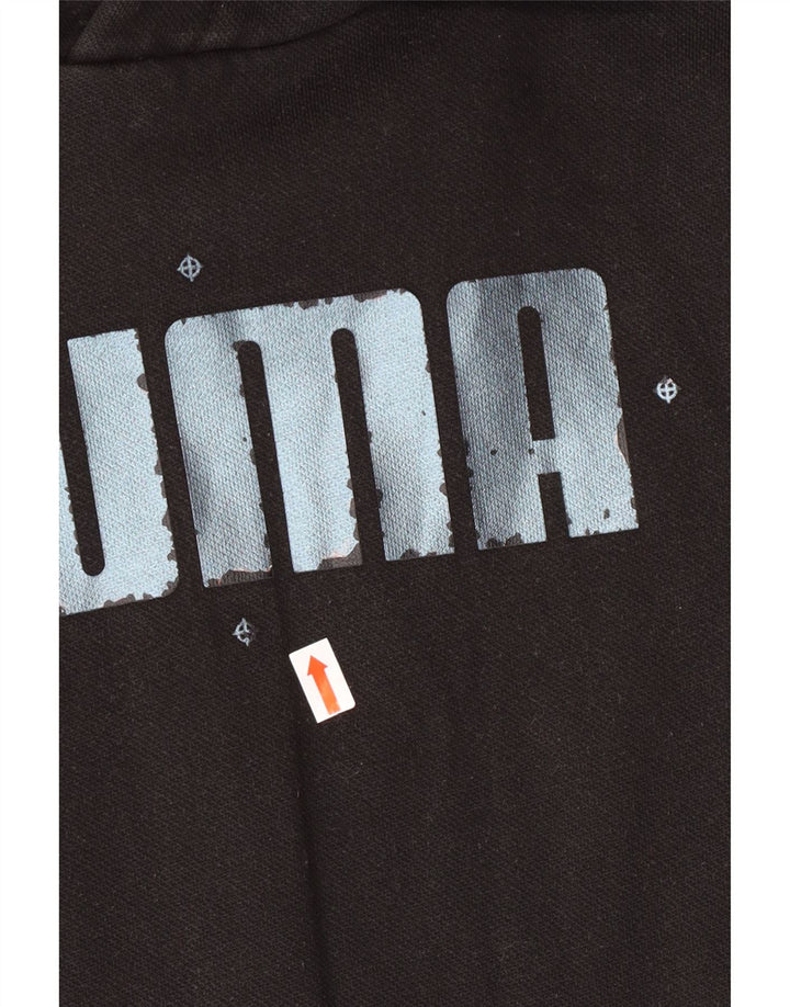 Puma Womens Graphic Hoodie Jumper UK 10 Small Black Cotton