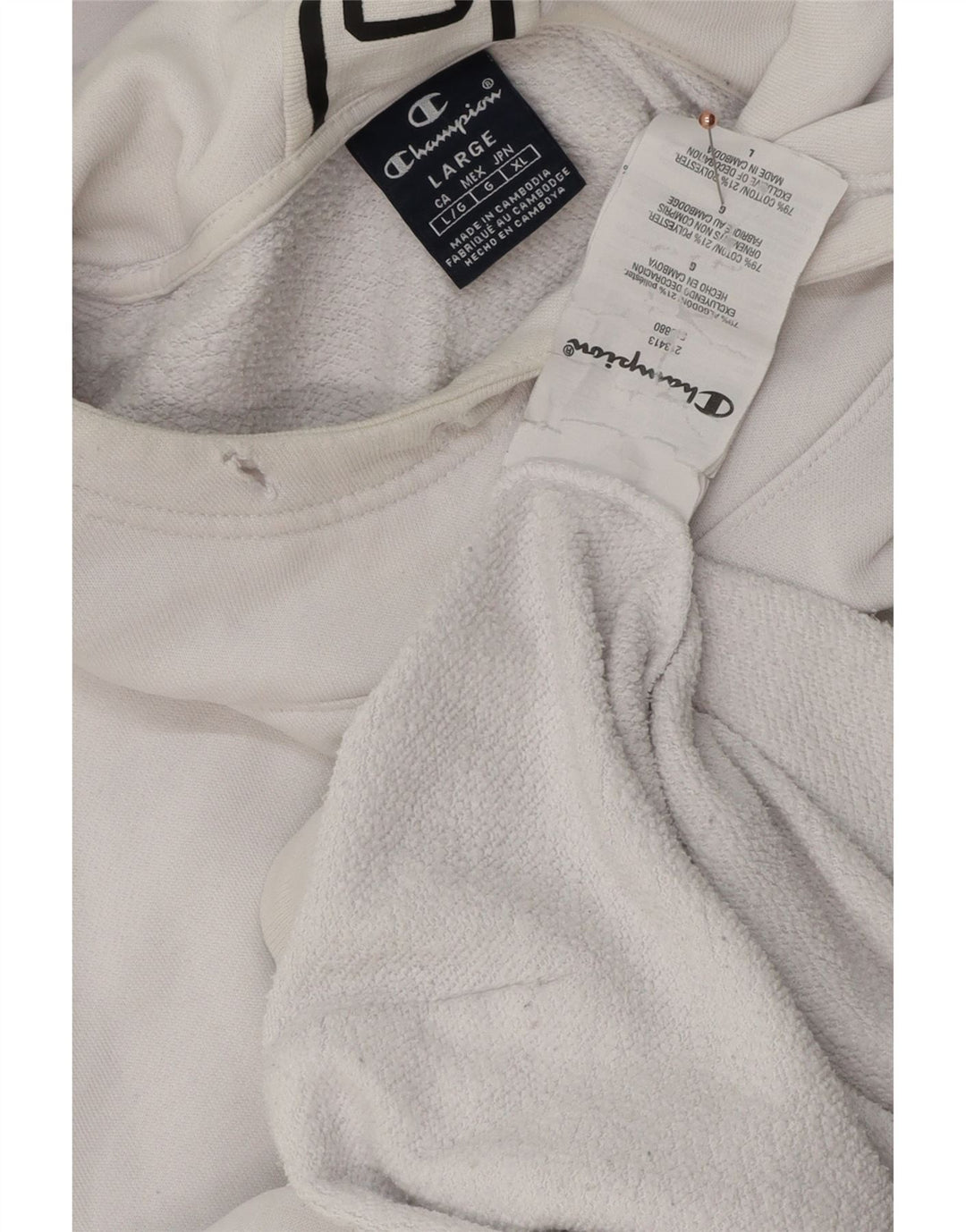 Champion Mens Graphic Hoodie Jumper Large White Cotton