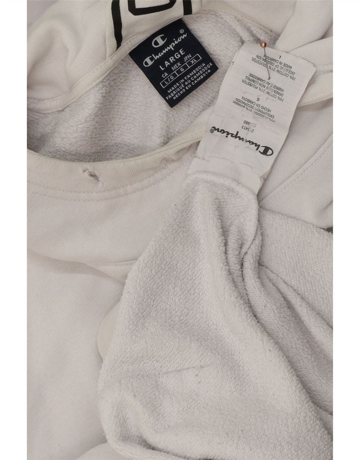 Champion Mens Graphic Hoodie Jumper Large White Cotton