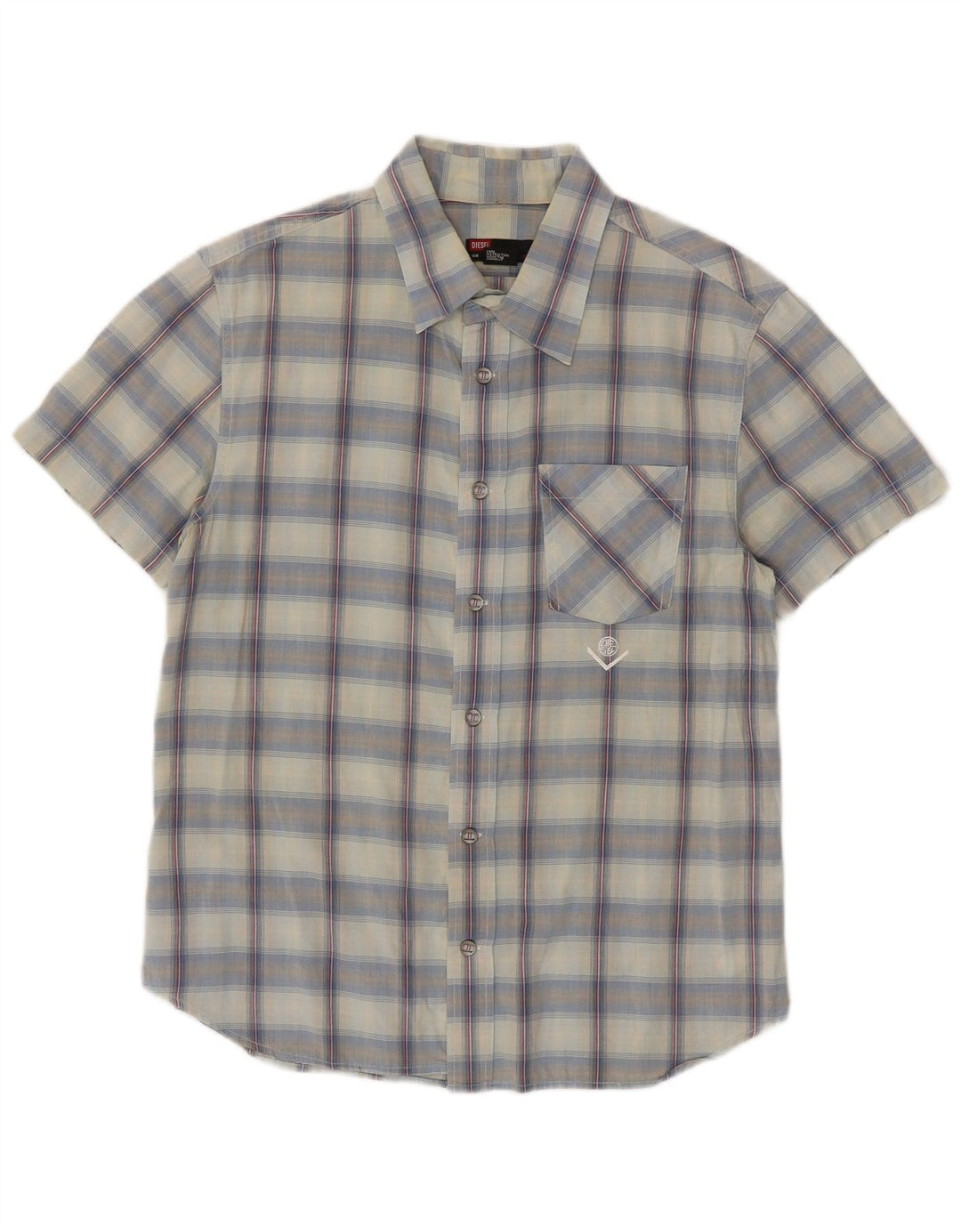 Diesel Mens Short Sleeve Shirt Large Blue Check Cotton