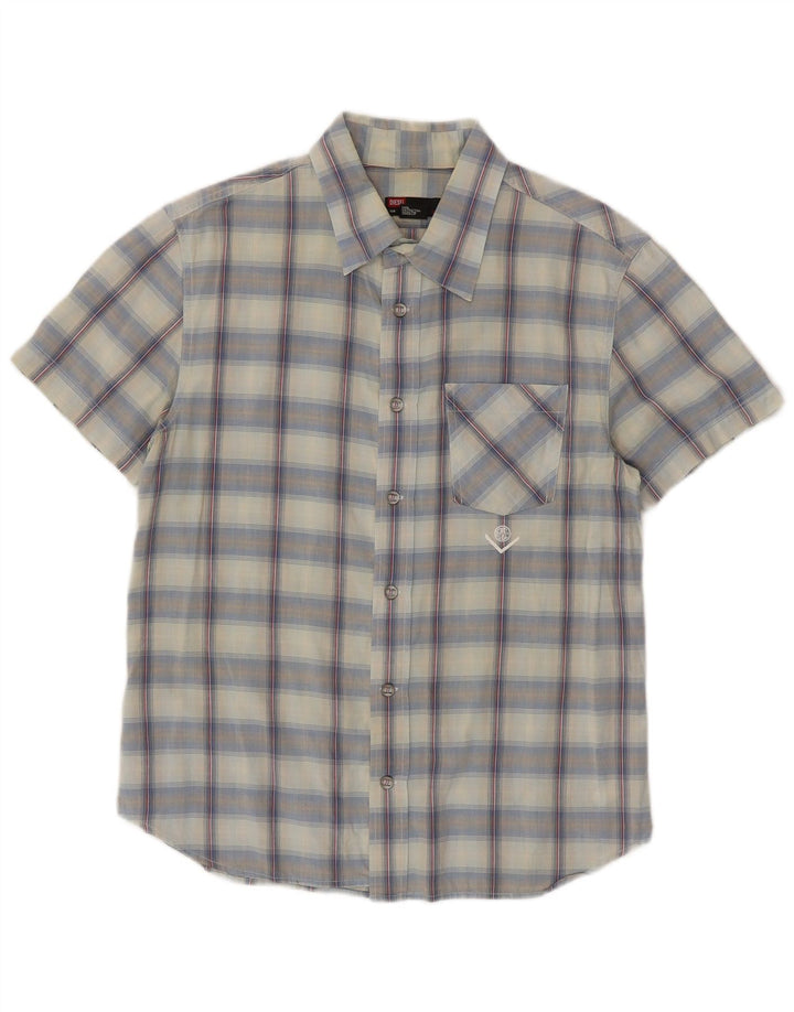 Diesel Mens Short Sleeve Shirt Large Blue Check Cotton