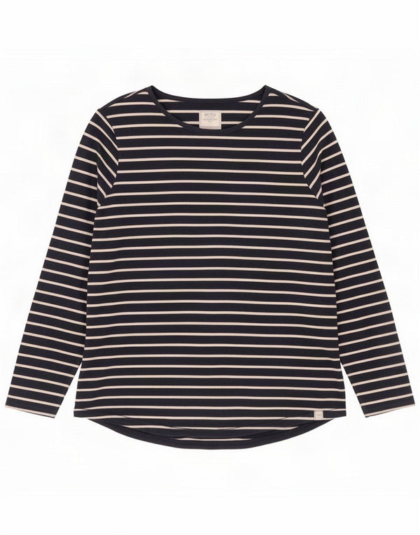 Fat Face Womens Top Long Sleeve UK 16 Large Navy Blue Striped Cotton