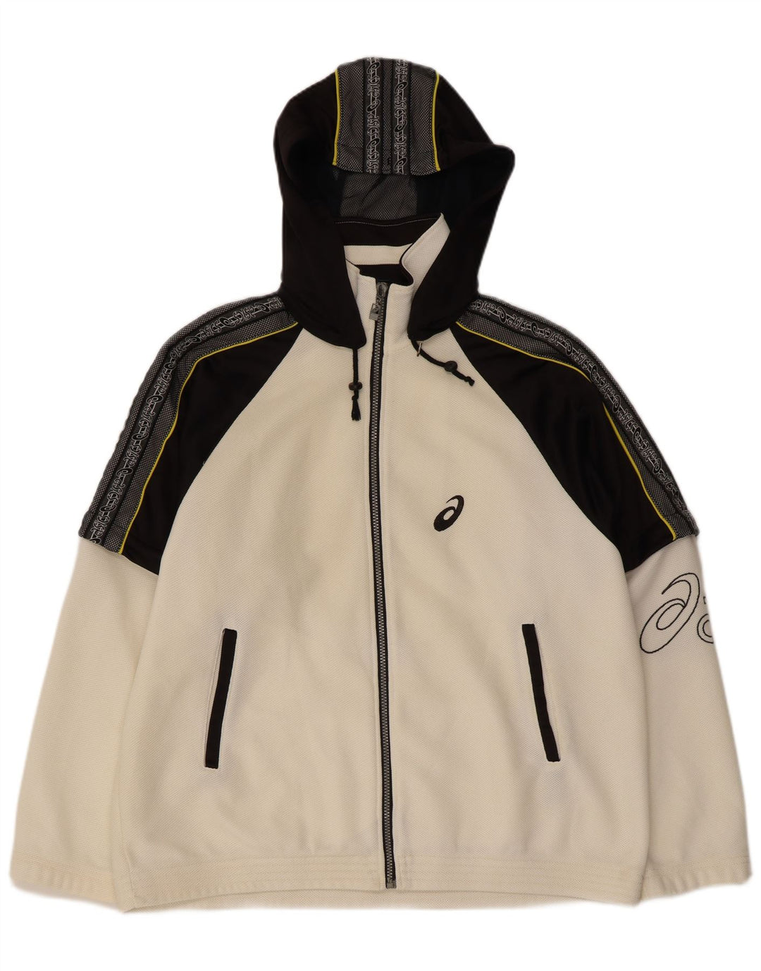 ASICS Mens Graphic Hooded Tracksuit Top Jacket Medium White Colourblock