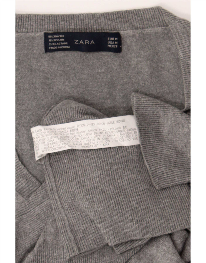 Zara Womens V-Neck Jumper Sweater UK 12 Medium Grey Rayon