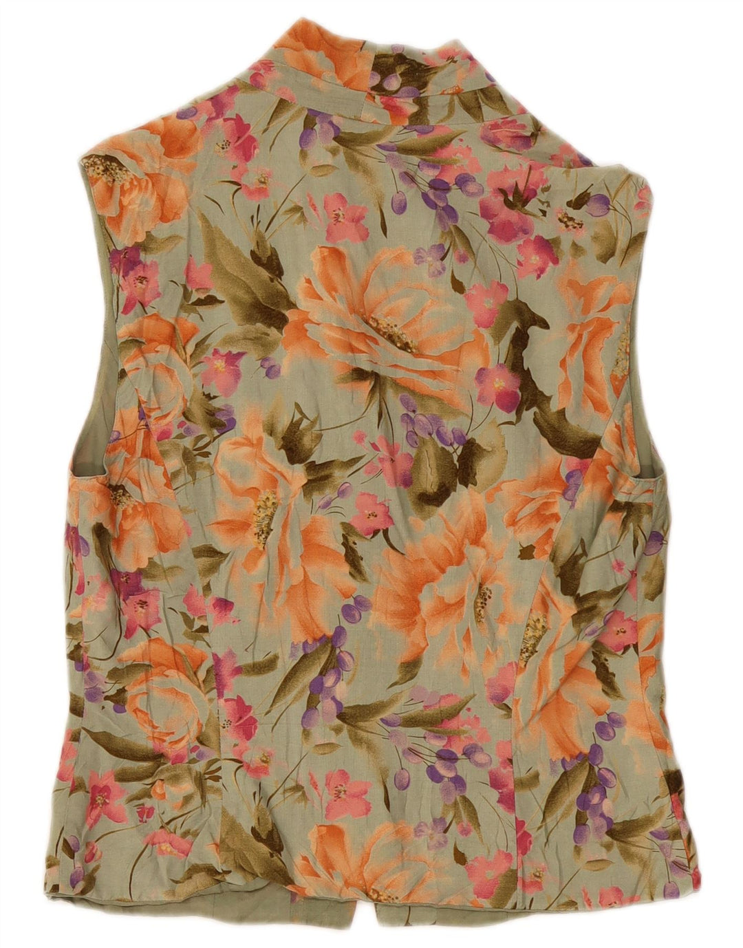 Max Mara Womens Sleeveless Shirt Blouse UK 12 Medium Khaki Floral Viscose