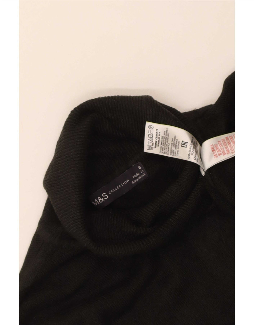 Marks & Spencer Womens Roll Neck Jumper Sweater UK 8 Small Black Acrylic