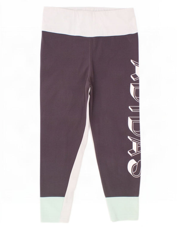 Adidas Girls Graphic Leggings 9-10 Years Grey Colourblock Cotton