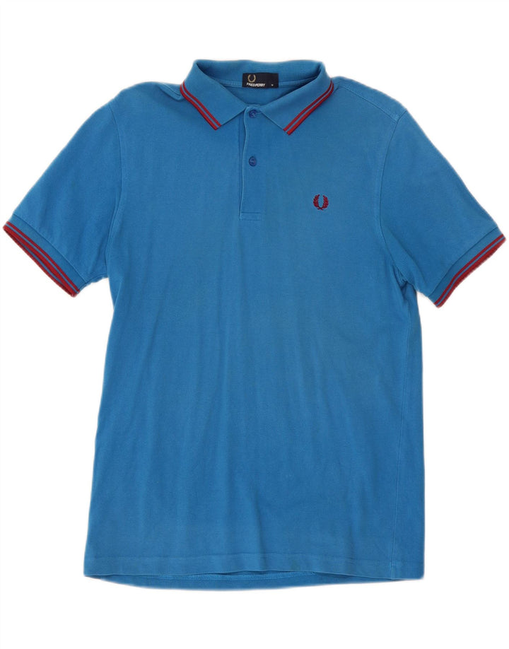 Fred Perry Mens Polo Shirt Medium Blue Striped Cotton