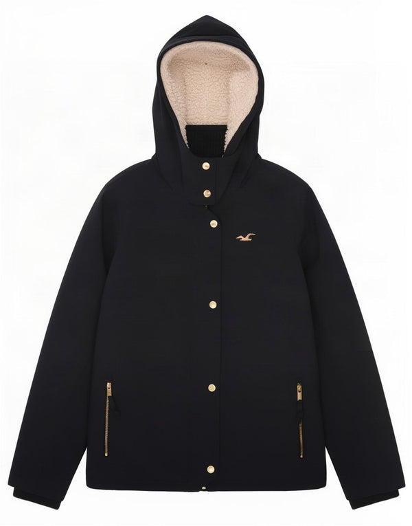 Hollister Womens Hooded Padded Jacket UK 14 Large Navy Blue Sports