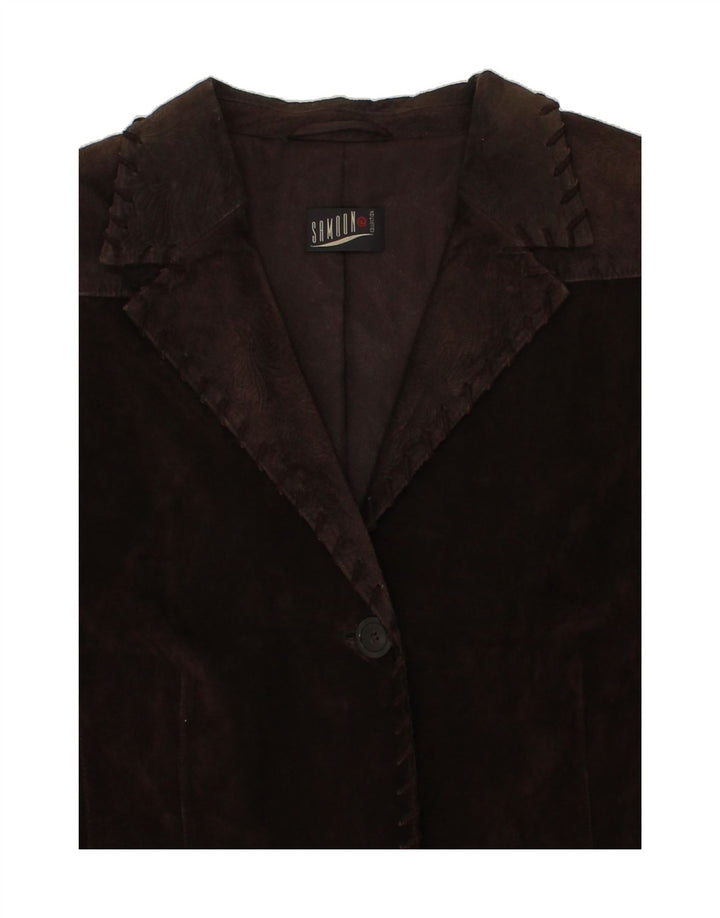 SAMOON Womens 3/4 Sleeve Leather Coat UK 20 2XL Brown Leather Vintage SAMOON and Second-Hand SAMOON from Messina Hembry 