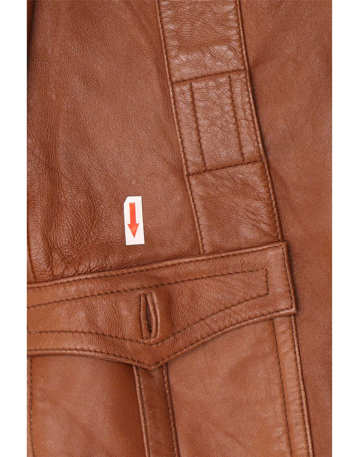 Vintage Womens 3 Button Leather Jacket UK 8 Small Brown