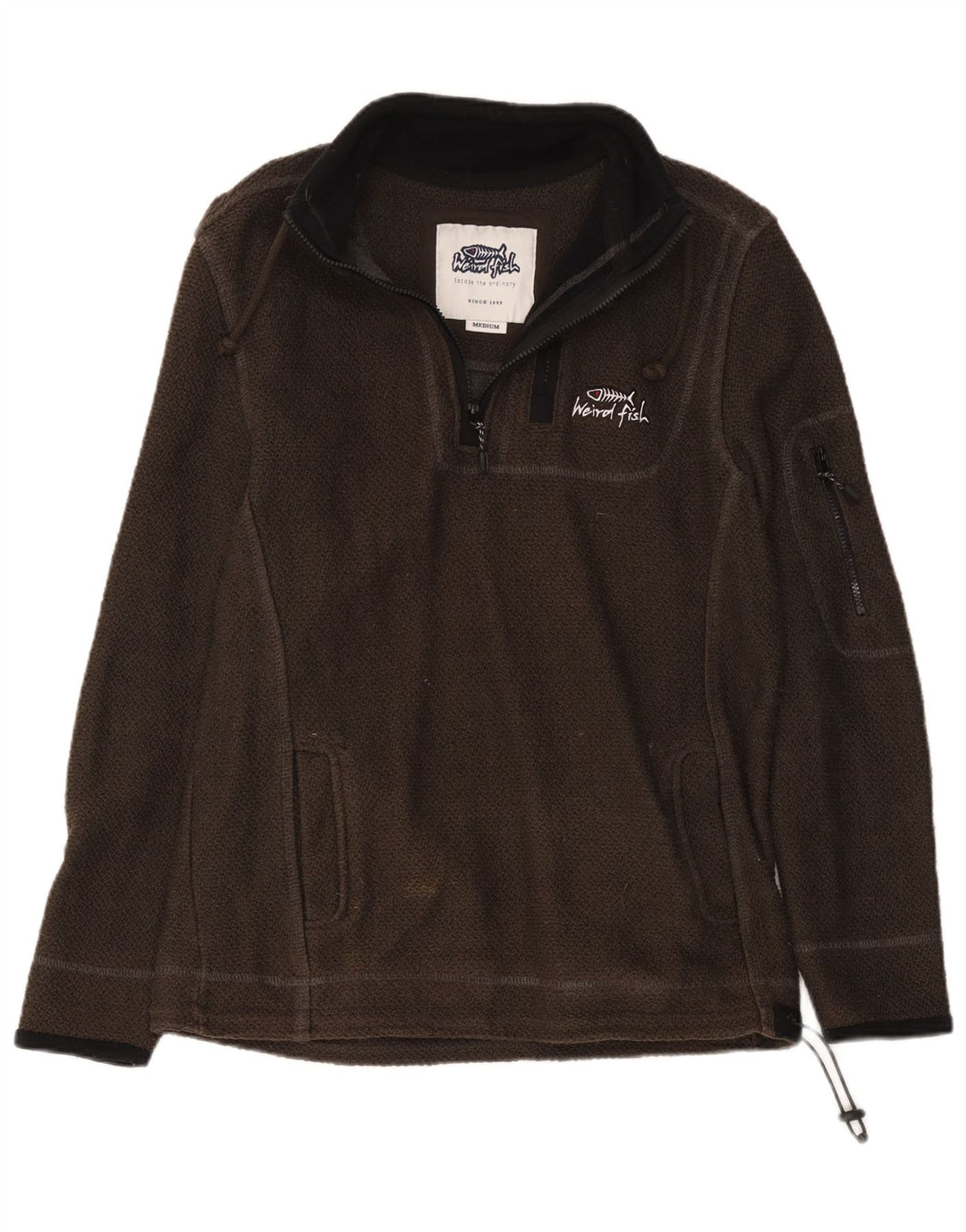 Weird Fish Mens Zip Neck Sweatshirt Jumper Medium Khaki Cotton