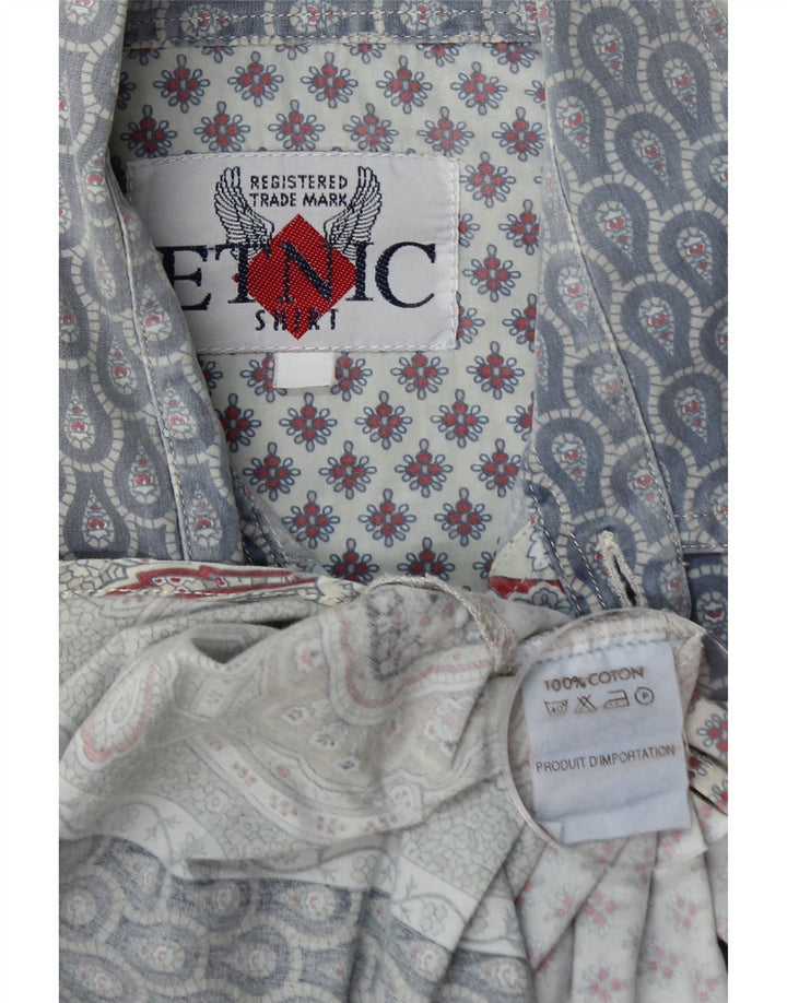 VINTAGE Mens Shirt Medium Blue Floral Cotton