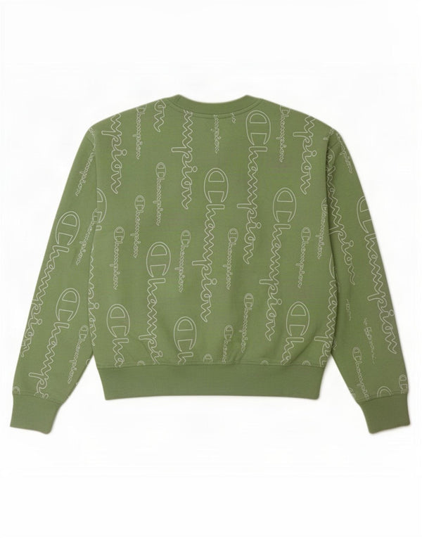 Champion Womens Graphic Sweatshirt Jumper UK 14 Medium Green Cotton