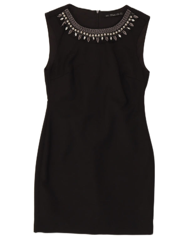 Zara Womens Trafaluc Sleeveless Sheath Dress UK 16 Large Black Cotton
