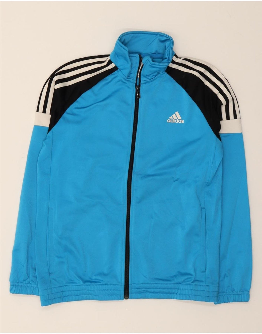 ADIDAS Boys Tracksuit Top Jacket 13-14 Years Blue Colourblock Polyester Vintage Adidas and Second-Hand Adidas from Messina Hembry 