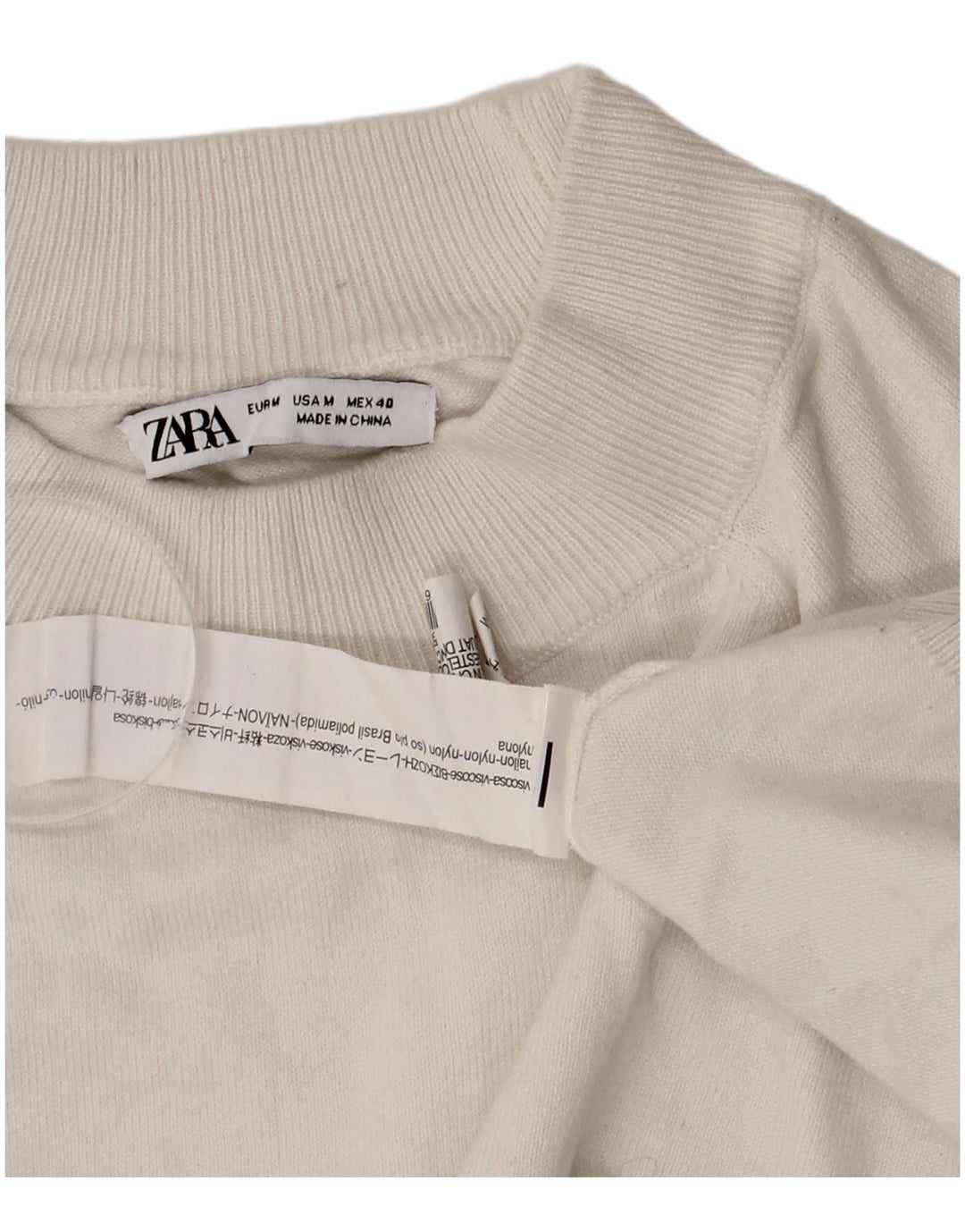 Zara Mens Crew Neck Jumper Sweater Medium White Viscose