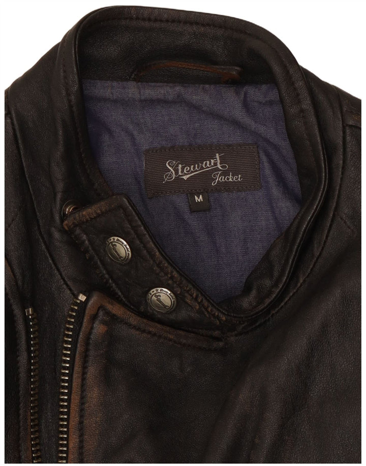 Stewart Mens Leather Racer Jacket UK 38 Medium Brown Leather