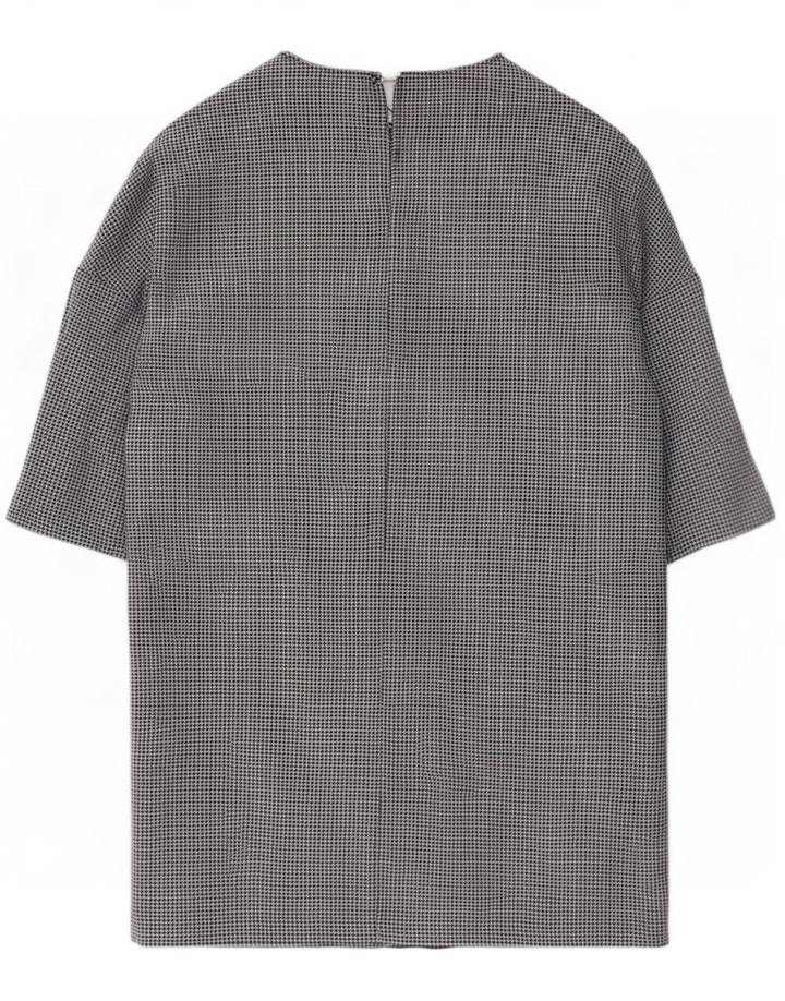 Zara Womens 3/4 Sleeve Shift Dress UK 16 Large Black Houndstooth Polyester