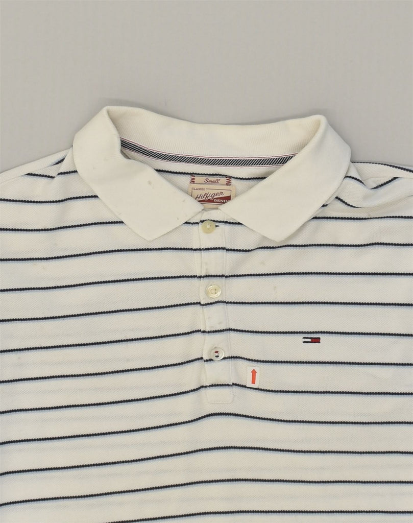 TOMMY HILFIGER Mens Polo Shirt Small White Striped Cotton | Vintage Tommy Hilfiger | Thrift | Second-Hand Tommy Hilfiger | Used Clothing | Messina Hembry 