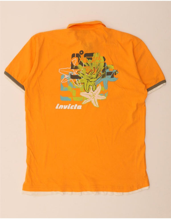 Invicta Mens Graphic Polo Shirt XL Orange Colourblock Cotton