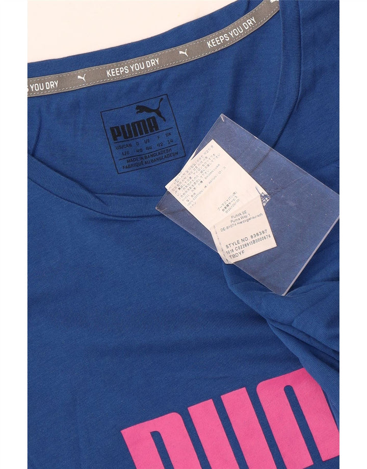 Puma Womens Graphic T-Shirt Top UK 14 Medium Blue Cotton