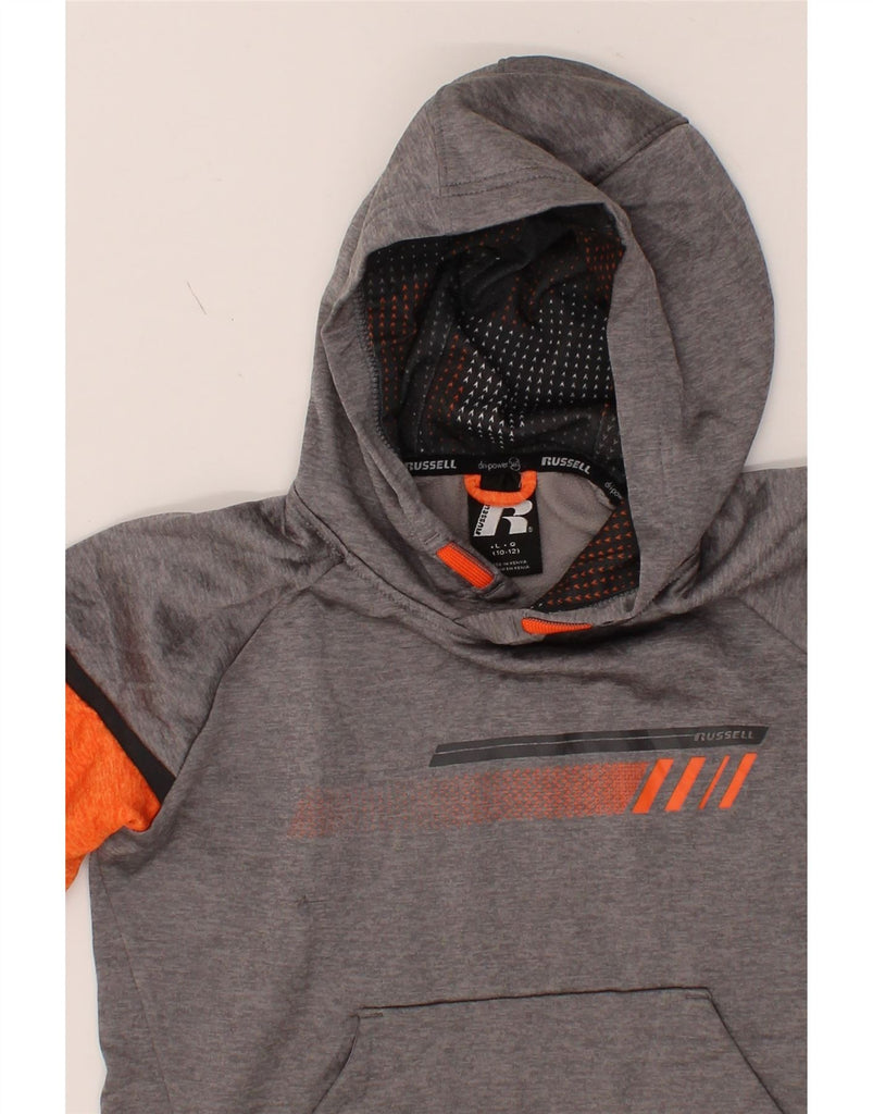 RUSSELL ATHLETIC Boys Hoodie Jumper 10-11 Years Large  Grey Colourblock Vintage Russell Athletic and Second-Hand Russell Athletic from Messina Hembry 
