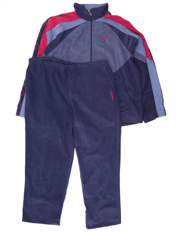 Diadora Mens Full Tracksuit UK 48 2XL Navy Blue Colourblock Polyester