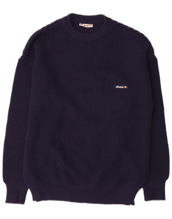 Ellesse Mens Crew Neck Jumper Sweater IT 52 Large Navy Blue Wool