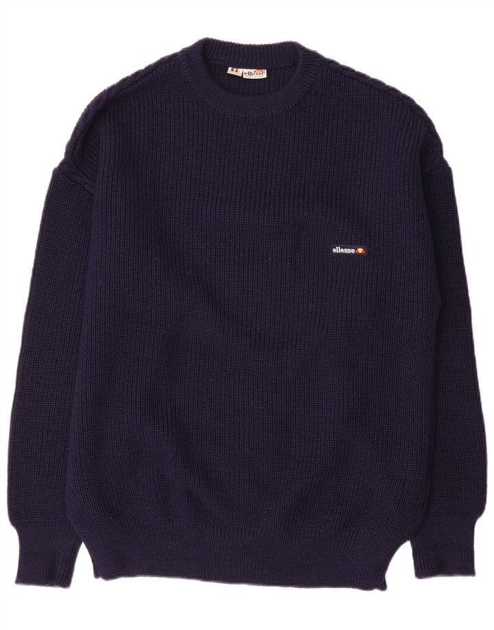 Ellesse Mens Crew Neck Jumper Sweater IT 52 Large Navy Blue Wool
