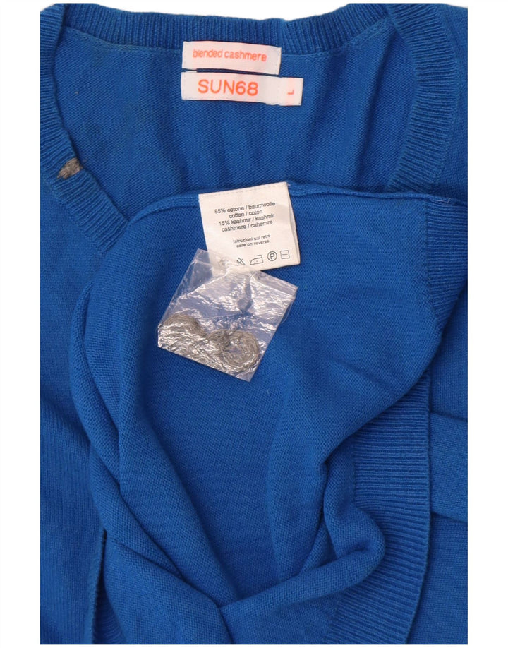 Sun68 Mens V-Neck Jumper Sweater Large Blue Cotton