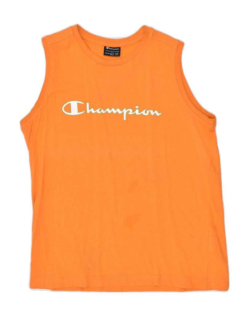 CHAMPION Boys Graphic Vest Top 11-12 Years Large Orange Cotton | Vintage | Thrift | Second-Hand | Used Clothing | Messina Hembry 