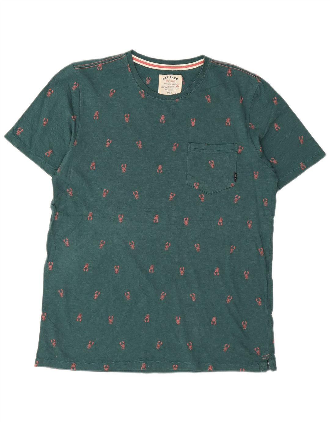 Fat Face Mens T-Shirt Top Large Green Spotted Cotton