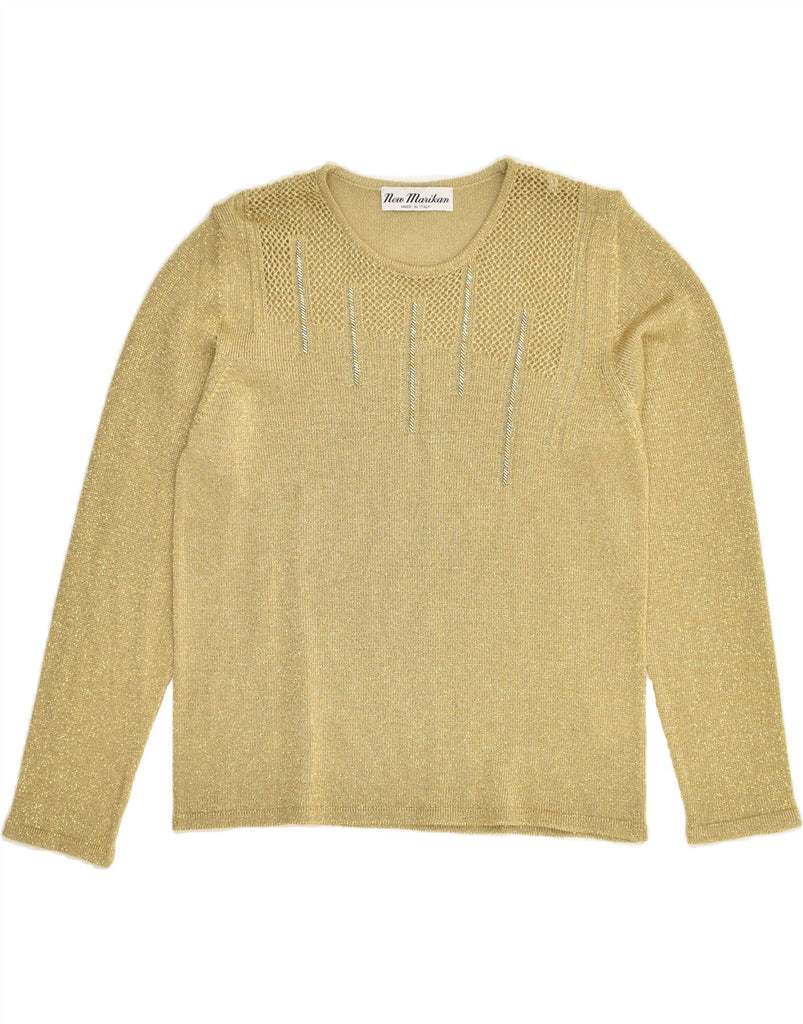 VINTAGE Womens Crew Neck Jumper Sweater UK 10 Small Gold Lurex | Vintage Vintage | Thrift | Second-Hand Vintage | Used Clothing | Messina Hembry 