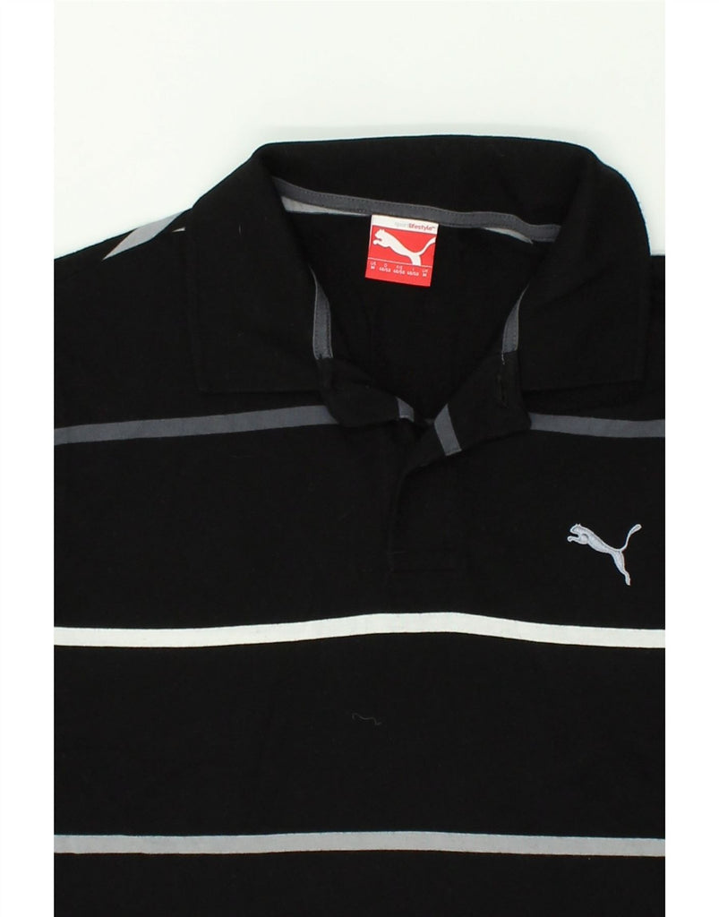 PUMA Mens Polo Shirt Medium Black Striped | Vintage Puma | Thrift | Second-Hand Puma | Used Clothing | Messina Hembry 