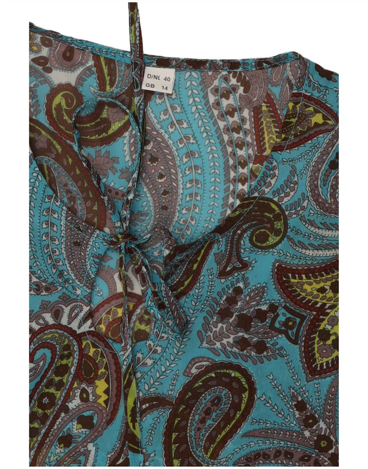 VINTAGE Womens Long Sleeve Blouse Top UK 14 Medium Blue Paisley