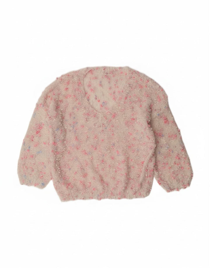 VINTAGE Womens V-Neck Jumper Sweater UK 12 Medium Off White Flecked
