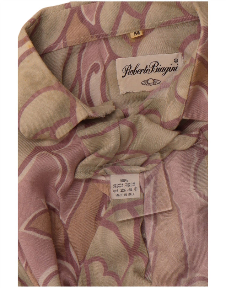 ROBERTO BIAGINI Mens Shirt Medium Pink Floral Viscose
