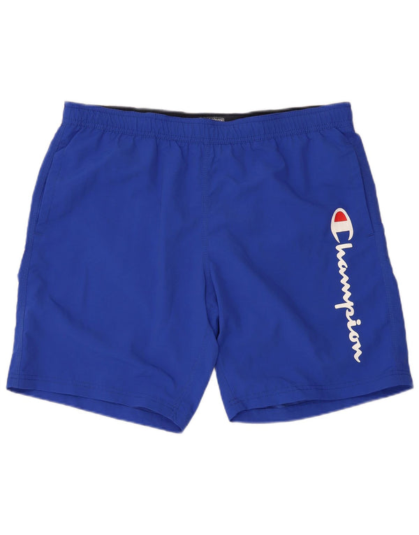 CHAMPION Mens Graphic Swimming Shorts 2XL  Blue Polyester