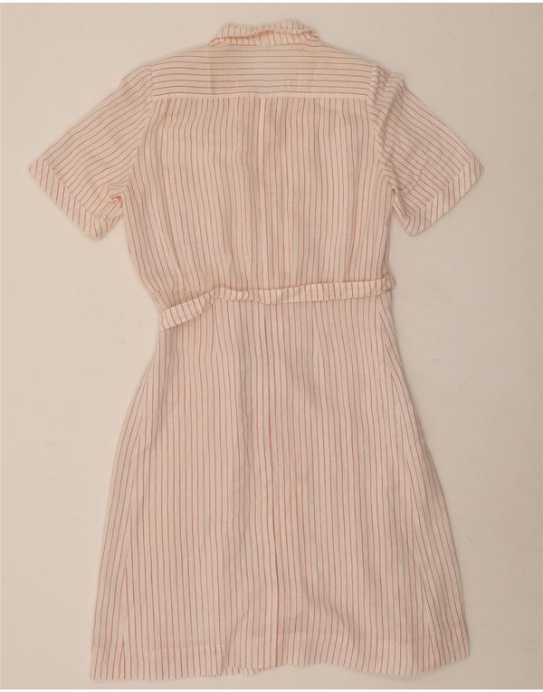 Vintage Womens Short Sleeves Shirt Dress UK 14 Medium Red Striped