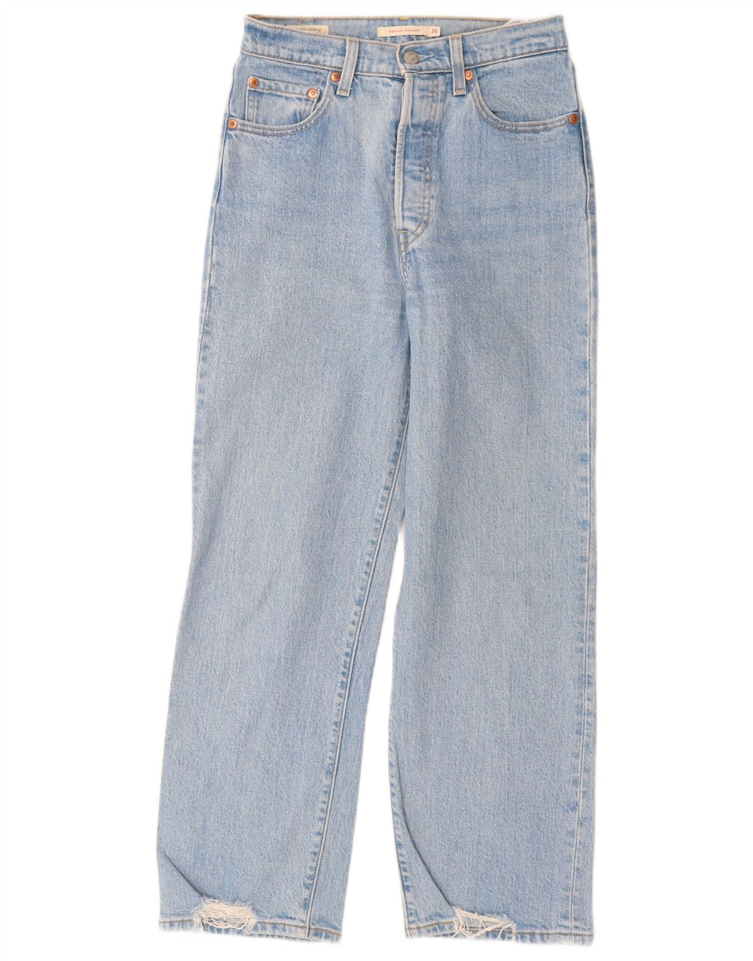 Levi's Womens Ribcage Distressed Straight Jeans W26 L27 Blue Cotton