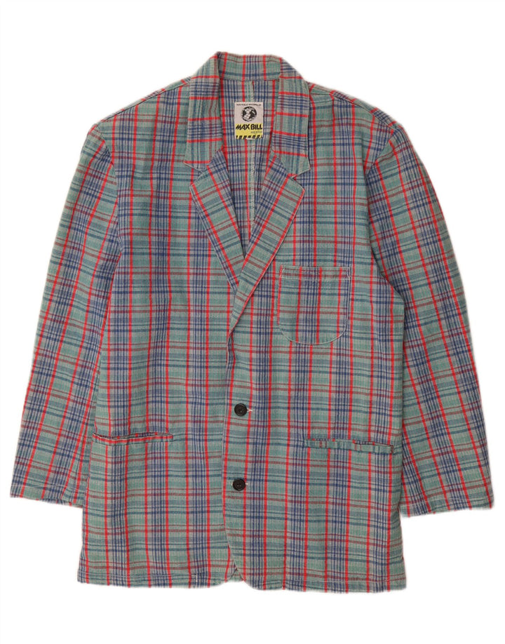 VINTAGE Mens 2 Button Blazer Jacket UK 38 Medium Green Check Cotton