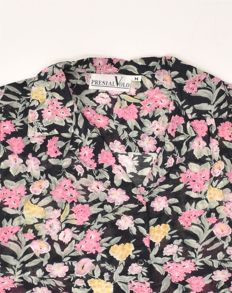 VINTAGE Womens Short Sleeve Shirt UK 12 Medium Black Floral Viscose | Vintage Vintage | Thrift | Second-Hand Vintage | Used Clothing | Messina Hembry 